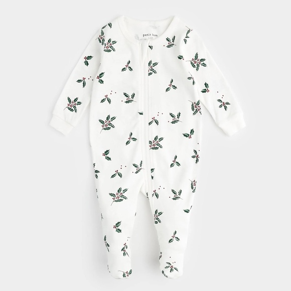 NWT Merry Mistletoe Print On Off-White Sleeper by Petit Lem - size 9m - Picture 1 of 2